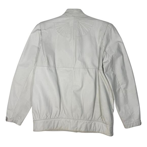 Vintage Women's Large C&A White Cowhide Leather Jacket 40” Chest Classic Bomber - Picture 10 of 11